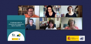 Captura de pantalla de la presentación del informe, con logotipo del Real Patronato sobre Discapacidad y portada del informe